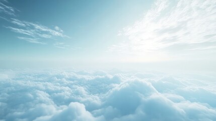 Naklejka premium Airplane view above clouds, sunset sky, peaceful scene