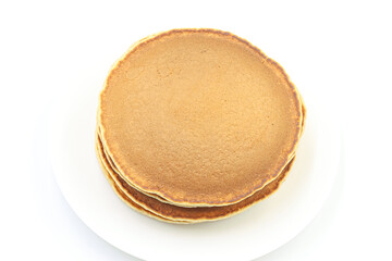 Pancakes for breakfast on a white background.
