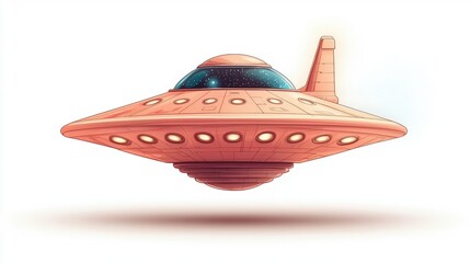 Futuristic Flying Saucer with Glossy Surface and Night Sky Reflecting on Alien Craft