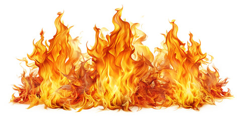set of bright and dynamic fire flames  isolated on white background .PNG