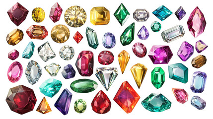 Vibrant collection of multicolored gemstones and crystals in various shapes and sizes