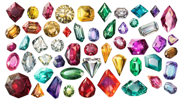 Vibrant collection of multicolored gemstones and crystals in various shapes and sizes