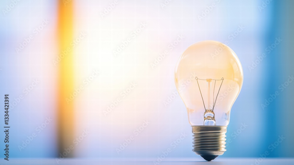 Poster a single light bulb casting a soft glow on a rustic table surface creating a warm ambiance