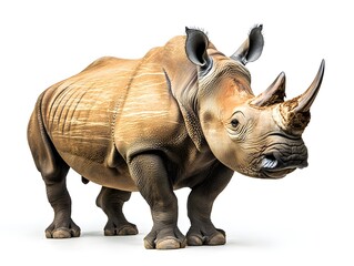 Obraz premium A majestic adult white rhinoceros stands majestically against a pure white background showcasing its detailed textures and powerful presence.