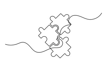 Continuous one line drawing of puzzle isolated outline vector art white background