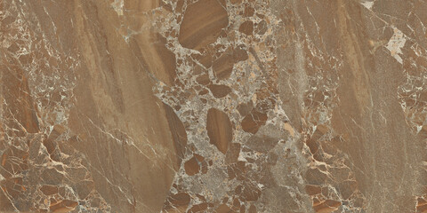 Polished high glossy vitrified tile random designs for interior and exterior flooring. Dark brown natural marble slab.