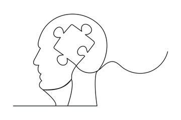 Continuous one line drawing of puzzle isolated outline vector art white background