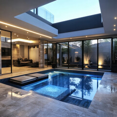 modern living room with pool
