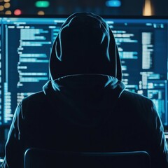Mysterious Figure in Dark Environment Analyzing Digital Data Streams