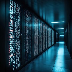 Futuristic Data Center with High-Tech Server Racks and Cool Lighting