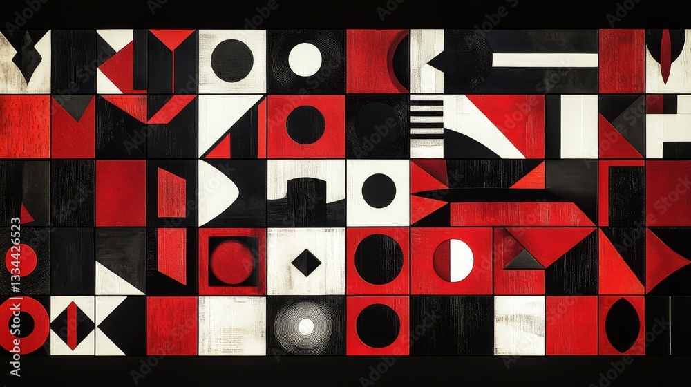 Poster creating a geometric grid pattern with shapes digital studio artwork virtual environment aerial view