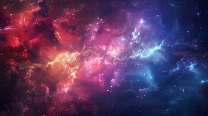 Fototapeta premium Awe-Inspiring Nebula Displaying Vibrant Colors: Red, Orange, Pink, Purple, and Blue Blending Seamlessly in a Cosmic Dance of Dust and Stellar Light