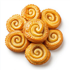Fototapeta premium golden palmier puff pastry cookies, Isolated on white Background.