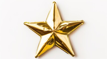Obraz premium A shining and elegant gold star, created through generative AI, is distinctly isolated on a pure white background. The golden hue of the star glows brightly, making it a striking and eye-catching elem