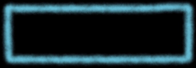 Abstract Street Art, Spray Brush Texture Glowing Blue Rectangle Frame On Black Background With Copy Space Middle For Text. Digital Art, Procreate Pocket