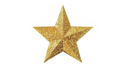 Obraz premium A shining and elegant gold star, created through generative AI, is distinctly isolated on a pure white background. The golden hue of the star glows brightly, making it a striking and eye-catching elem