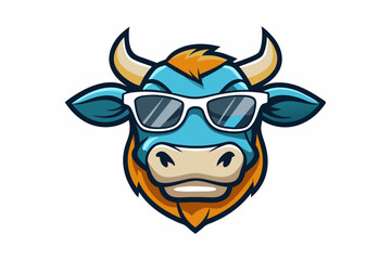 funny cow head with sunglasses vector