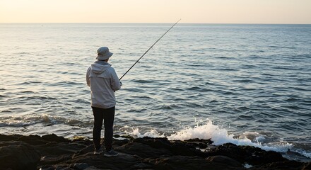 Enjoying a Relaxing Fishing Experience by the Serene Ocean Waves