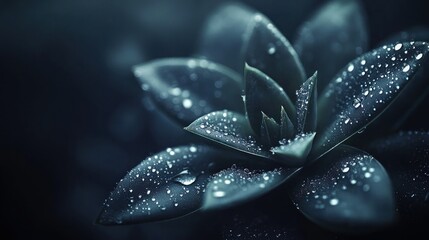 Fototapeta premium Aloe Vera Plant with Succulent Leaves Covered in Water Droplets Glowing in Natural Light