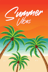 Obraz premium Summer Postcard Design with Palm Trees Flat Vector Illustration.
