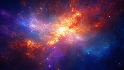 Fototapeta premium A colorful cosmic nebula with glowing gas clouds and distant galaxies