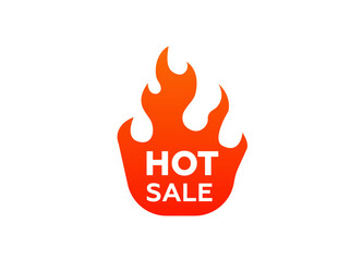 Orange flame design highlights the words hot sale for promotions and discounts against a white background.