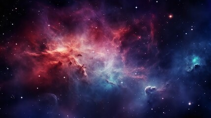 Fototapeta premium Breathtaking deep space nebula with vibrant hues of red, blue, and purple illuminating distant stars and celestial gas clouds