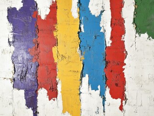 Abstract Colorful Textured Stripes Painted on White Bricks