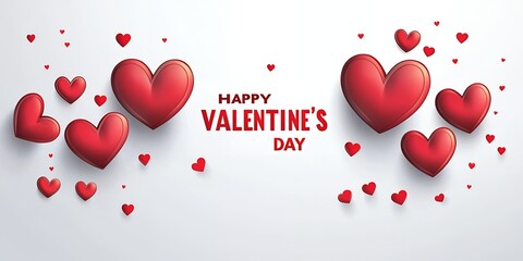 Romantic Valentine s Day Greeting with Red 3D Hearts and Happy Valentine s Day Text