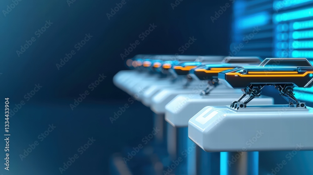 Poster high-tech row of servers in a data center displaying advanced technology and connectivity