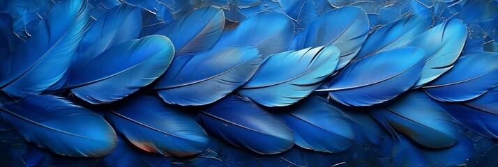 Detailed Macro Texture of Blue Feathers as Sophisticated Vintage Background with Dark and Light Shades of Blue