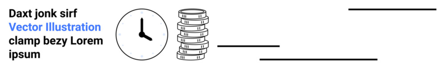 Simple clock illustration and a stack of coins with placeholder text elements. Ideal for time management, investment, business planning, financial growth, schedules, deadlines, or designing a simple