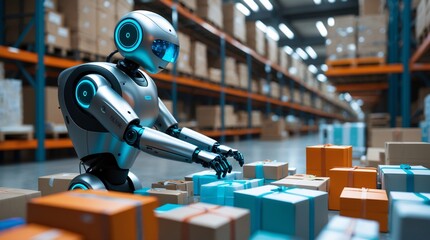 Smart Warehouse Technology 4K View of AI-Driven Robotics
