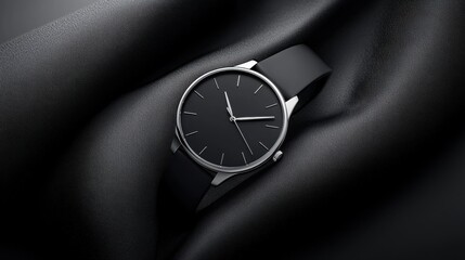 A black watch with a silver band and white face.