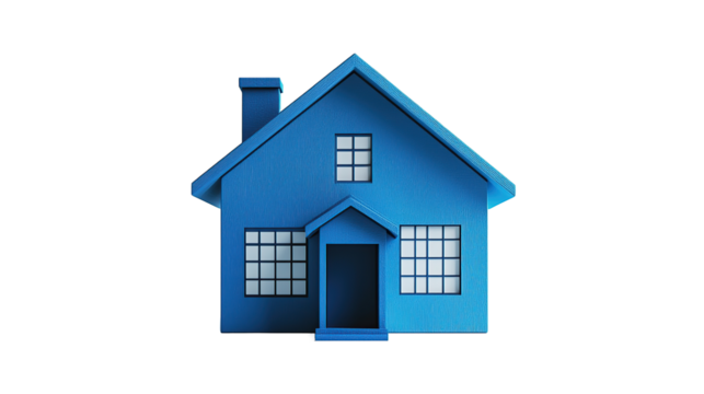 3d render blue house icon with transparent background
