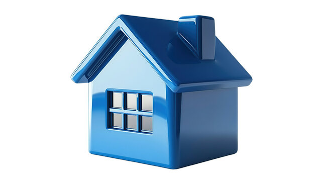 3d render blue house icon with transparent background