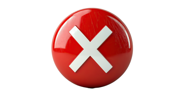3d render of red cross mark with transparent background