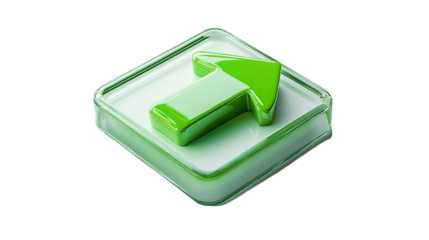 3d render right up arrow with green box with transparent background