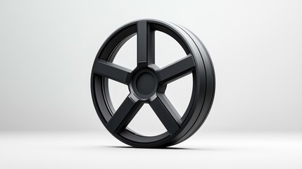 Fototapeta premium A sleek, black wheel with a modern, five-spoke design, set against a minimalistic background.