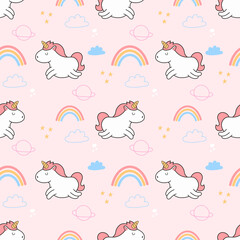 Fototapeta premium Vector pattern with cute unicorns. greeting card, Vector seamless pattern with cute unicorns. Wrapping paper or fabric.