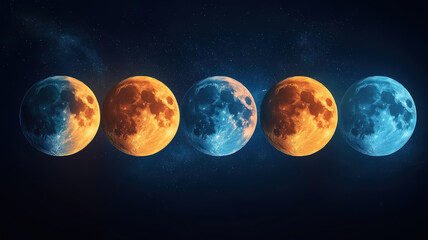 Naklejka premium Beautiful progression of the nine phases of the moon's growth cycle, captured in the night sky