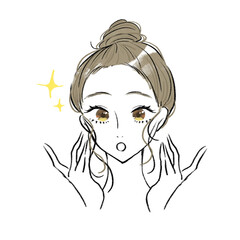 肌が綺麗になって喜ぶ女性のイラスト
