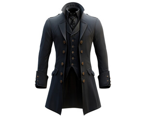Victorian era men frock coat with high collar and ornate buttons, showcasing classic and elegant style. This coat embodies sophistication and historical fashion