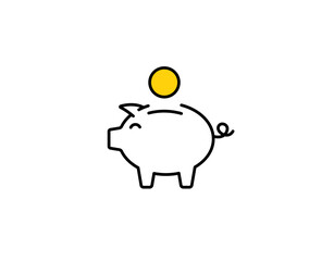 Simple piggy bank design with a single coin, symbolizing savings and financial security.
