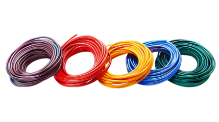 Assorted colored wire coils isolated on transparent background