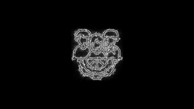  glowing neon white color people animation icon man person male contact animated on black background,chroma key.