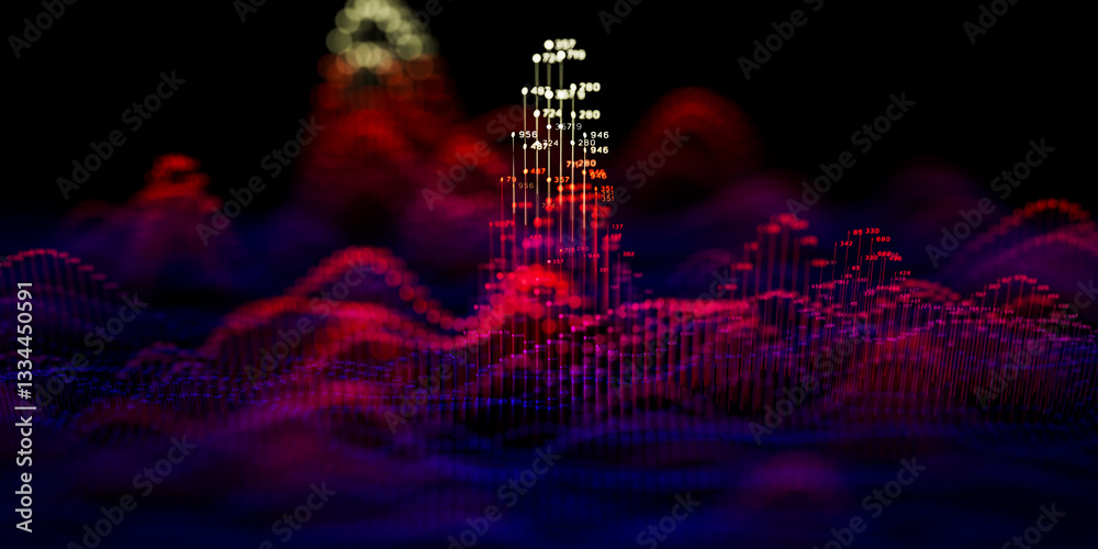 Poster big data complex wave graph. quantum computing universe. cyber space of ai technology. futuristic gr