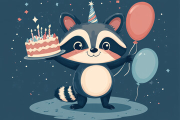 Fototapeta premium Adorable Raccoon Birthday Greetings!
