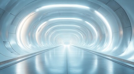 Obraz premium Symmetrical Industrial Architecture with Metal Grids and Tunnel Perspective in Construction Scaffolding Site