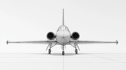Detailed Wireframe Model of a Jet Aircraft on a Minimalist Background for 3D Visualization Projects